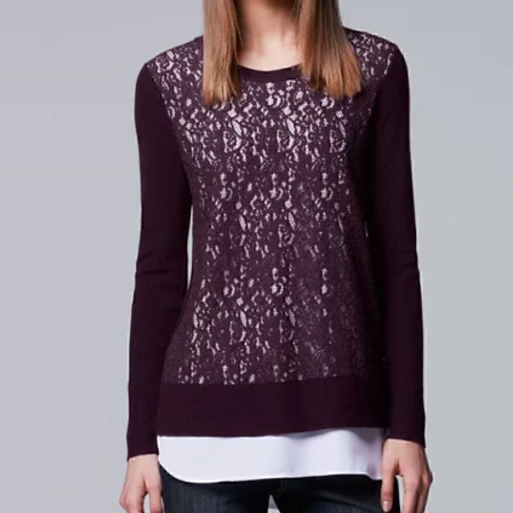 Simply Vera Vera Wang Mock-Layer Lace Sweater
